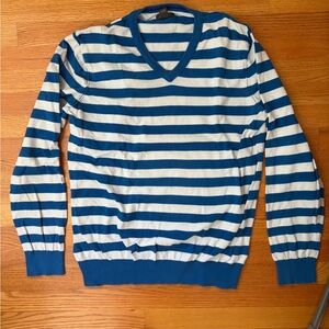 Kenneth Cole Reaction Blue and White Striped V-Neck Sweater